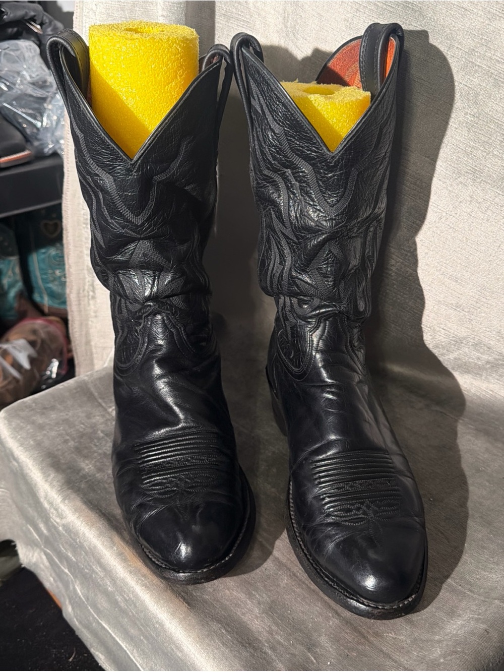 Lucchese 2000 Men's Black Calf Leather Cowboy Boots Size 9EE